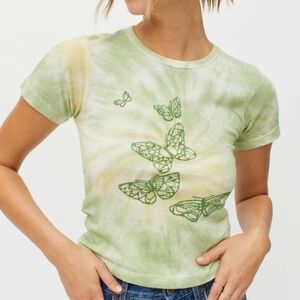 Urban Outfitters Butterfly Glitter Green Baby Tee Tie-Dye Tshirt, Size Medium